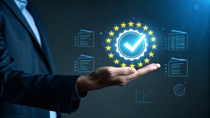 businessman pressing a touchscreen button