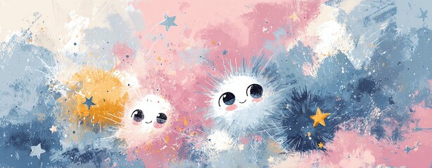 Colorful illustration of cute, fluffy characters.