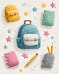 Colorful stationary and backpacks for kids.
