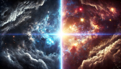 Darkness and light in the depths of the universe filled with nebulae