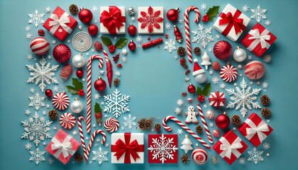 Merry Christmas greeting card, blue background