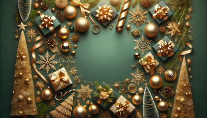 Merry Christmas greeting card, green background