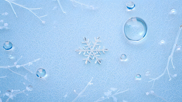 Winter Minimalism: Icy Snowflake and Dew Drops - Powered by Adobe