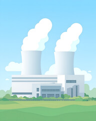 Modern Nuclear Power Plant in Clear Sky Landscape
