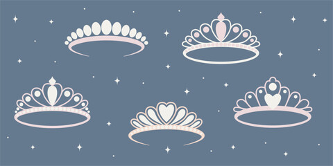 Princess tiara clipart set in Cloud Dancer inspired palette. Cute pastel tiara illustrations with sparkles and Cloud Dancer tones. Fairy princess crown clipart set using Cloud Dancer colors
