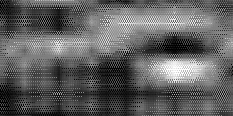 Bitmap pixelated grunge gradient texture. Black and white dither pattern wallpaper. Abstract glitchy pattern. 8 bit video game background. Wide raster backdrop. Retro pixel art Illustration. Vector