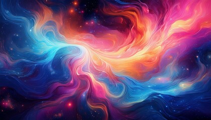 colorful abstract cosmic background with swirling patterns of blue pink and orange shades resembling a nebula in space