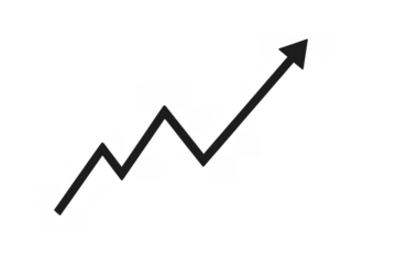 Black line chart showing an upward trend, representing business growth, financial success, and market increase on transparent background