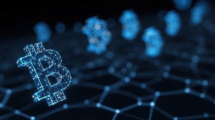 Digital Bitcoin: A mesmerizing digital representation of Bitcoin hovers above a complex network. The image captures the essence of this modern financial phenomenon.