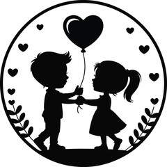 Children sharing heart balloon love circle silhouette