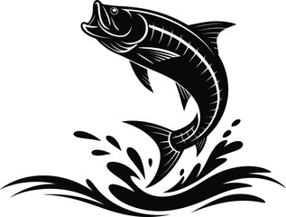 Dynamic black fish leaping from a water splash silhouette