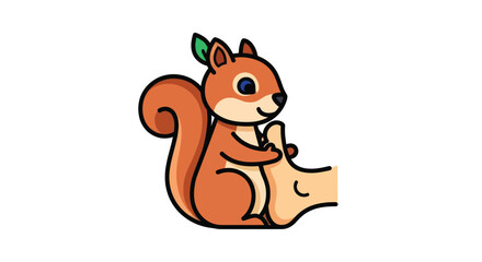 Cartoon squirrel with a leafy ear, climbing a hand giving a thumbs up