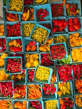 Bunch of colorful hot peppers