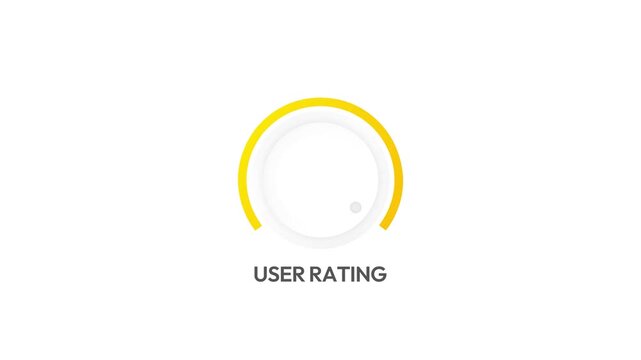 Five star user rating concept showing with knob turning maximum to the right, 4k animation.