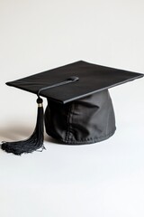 A small replica of a graduation cap on a white surface.