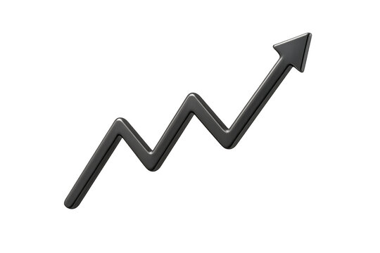 Black 3d zigzag arrow graph illustrating financial market growth, business success, and upward trend, transparent background - Powered by Adobe