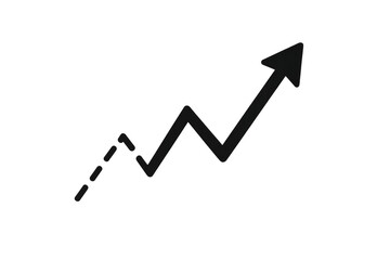 Hand drawn rising arrow chart showing growth, progress, and financial stock market success on transparent background