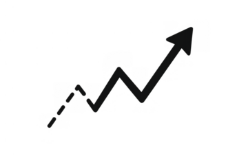 Hand drawn rising arrow chart showing growth, progress, and financial stock market success on transparent background