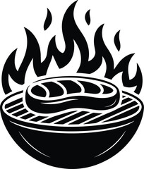 Sizzling steak on grill fire silhouette