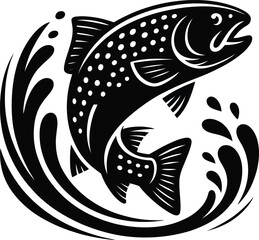 Dynamic fish leaping from a speckled water wave silhouette