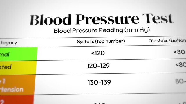 High blood pressure test report close up 4k footage with digits. Poor health, diet, bp.