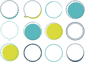frame, border, circle, decorative, graphic, design, element, set, collection, round, ornamental, abstract, geometric, sunburst, starburst, speech bubble, dotted, wavy, jagged, clean, simple, modern, c