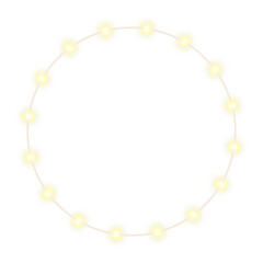 Radiant golden garland ring with shimmering decorative lights, elegant fairy bulb reflections, and luxurious seasonal illumination ideal for winter holiday graphics and New Year celebration layouts

