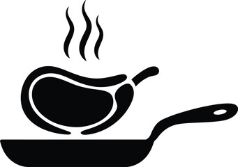 Steaming meat steak in a frying pan silhouette