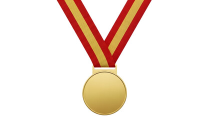 Gold medal with red and yellow ribbon on black background