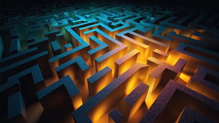 Navigating the Labyrinth: A captivating perspective of a complex maze bathed in an interplay of light and shadow, evoking a sense of challenge, mystery, and the journey to a solution.