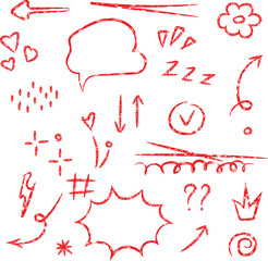 Hand drawn red doodle elements set for design and decoration on white