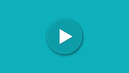 A minimalist teal blue circular button with a white play icon in the center representing media playback and digital content