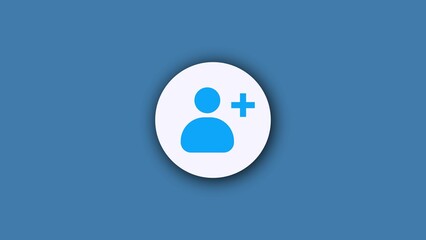 Simple blue and white icon representing adding a new user or person to a profile or account on a solid blue background