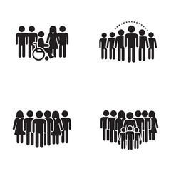 Obraz premium Diverse group of people icons including a person in a wheelchair and a family unit