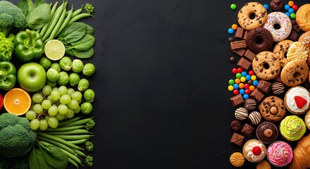 An image showcases a contrast between healthy and indulgent foods. 