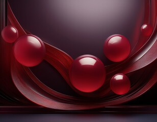 dark glassmorphism panel with burgundy red spheres modern abstract 3d composition with soft blur and minimalist layout