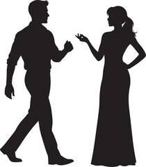PrintElegant couple silhouettes dancing or conversing at an event