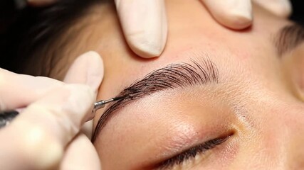 A close-up of a skilled beauty procedure for eyebrow enhancement.