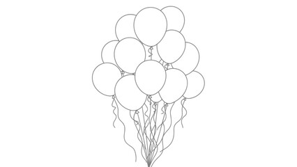 Outline of a festive balloon bunch with strings, perfect for celebration designs. isolated on white background, Vector