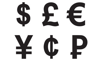 Obraz premium Global Currency Icons, Wallet Vector & Money Coin Symbols | Finance Icon Pack Download 