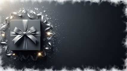 Elegant silver ribbon wraps a luxurious gift box, ideal for festive celebrations and sophisticated product displays, conveying grace and style