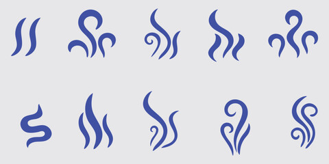 Smoke steam icon vector logo set. Smoke smell, steam aroma heat icon illustration. Hot vapor fire doodle line logo. Hit stink, coffee, fragrance flame .