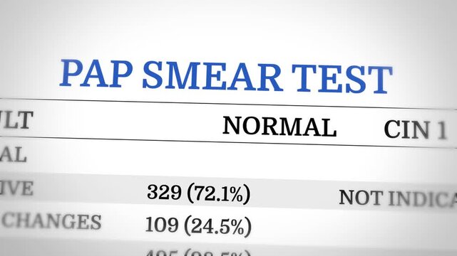 Pap Smear Test result report close up showing 4k animation. Screening for cervical cancer test report, medical, health, woman, ovarian