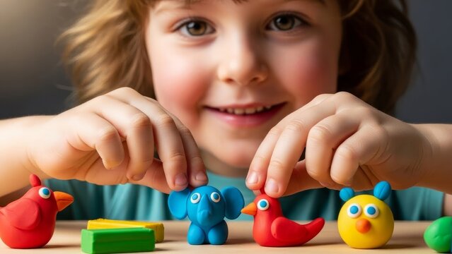 Creative playtime with colorful clay animals and shapes for kids' craft