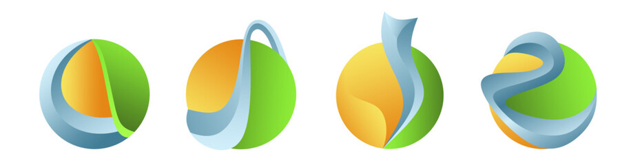 Set of 3D abstract patterns isolated on white. Modern logo designs. Vector illustrations.