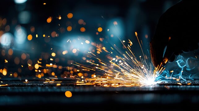 Welding Sparks: a closeup shot captures the artistry of welding, with vibrant sparks emanating from the point of contact.