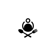 Silhouette of a person with crossed spoon and fork.