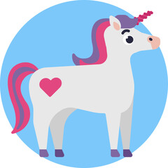 A mythical horse with a single spiraled horn on its forehead.