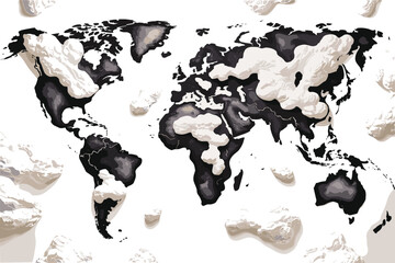 World Map with Abstract Cloud-like Landmasses and White Background Keywords: world map, earth, globe, continents, landmass
