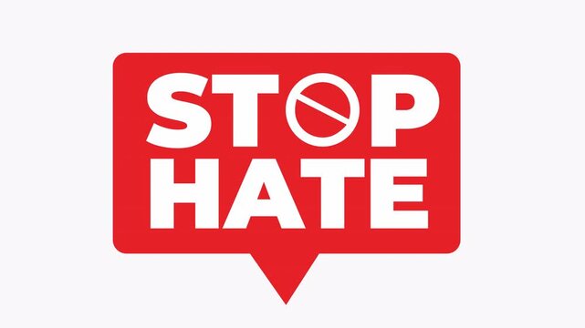 Red stop hate sign for social campaigns, antihate activists, diversity projects, tolerance messages, equality initiatives, and community programs.